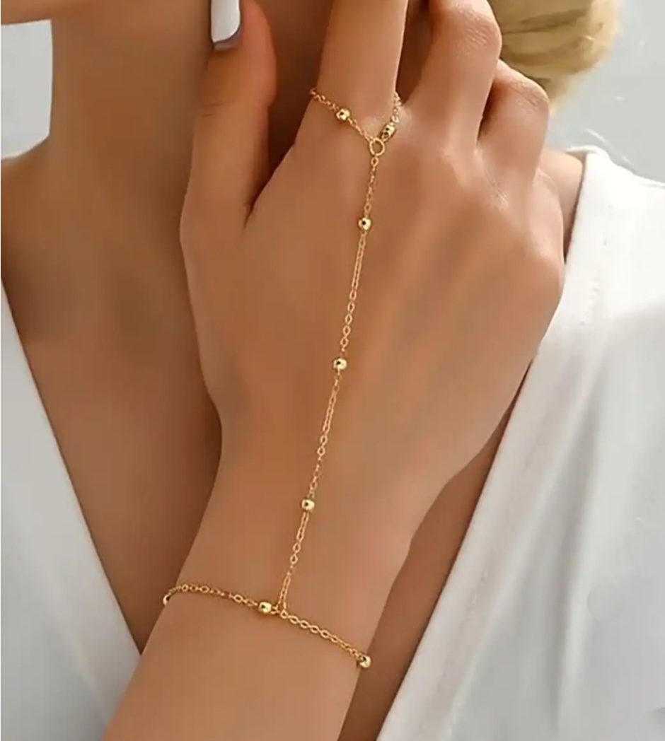 تمیمه دست استیل زنجیر توپی طلایی