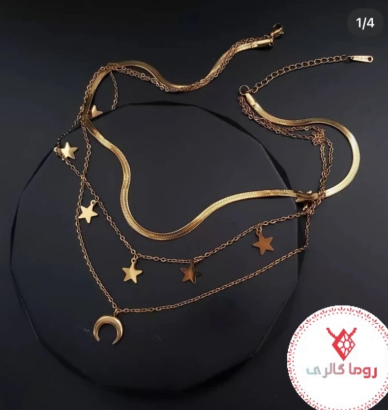 گردنبند 3لاین ماه و ستاره و زنجیر ماری